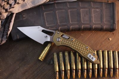 Microtech Stitch 3.25" RAM-LOK Folder / Tan Fragged Aluminum / Stonewashed M390MK