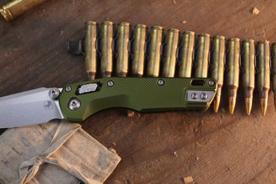 Microtech MSI Mini 3.19" RAM-LOK Folder / OD Green Fluted Aluminum / Stonewashed M390MK
