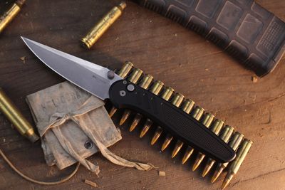 Pro-Tech Avalon 4.25" Button Lock Folder / Knurled Black Aluminum / Stonewashed MagnaCut ( Pre Owned )