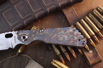 M. Strider Custom SNG 3.5" Framelock Folder / Digi Hurricane Anodized &amp; Lasered Titanium / Stonewashed S30V ( Pre Owned )