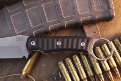 McNees Custom Knives FX Ringed Agent 4.25" Fixed Blade / Black G-10 / Acidwashed S90V ( Pre Owned )