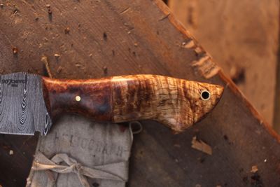 907knives Nelchina Hunter 3.75" Fixed Blade / Amboya &amp; Birch Burl / 1095 &amp; 15N20 Damascus