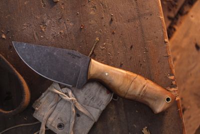 907knives Nelchina Skinner 3.25" Fixed Blade / Spalted Birch / Acidwashed 52100