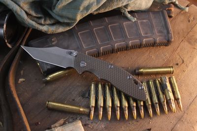 Hinderer Knives XM-18 Aggressor 3.5" Linerlock Folder / Battle Bronze Ti Scale &amp; Frame / Working Finish MagnaCut ( Pre Owned )