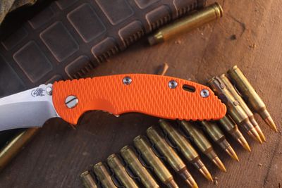 Hinderer XM-18 Recurve 3.5" Framelock Folder / Orange G-10 & Stonewashed Titanium / Stonewashed MagnaCut