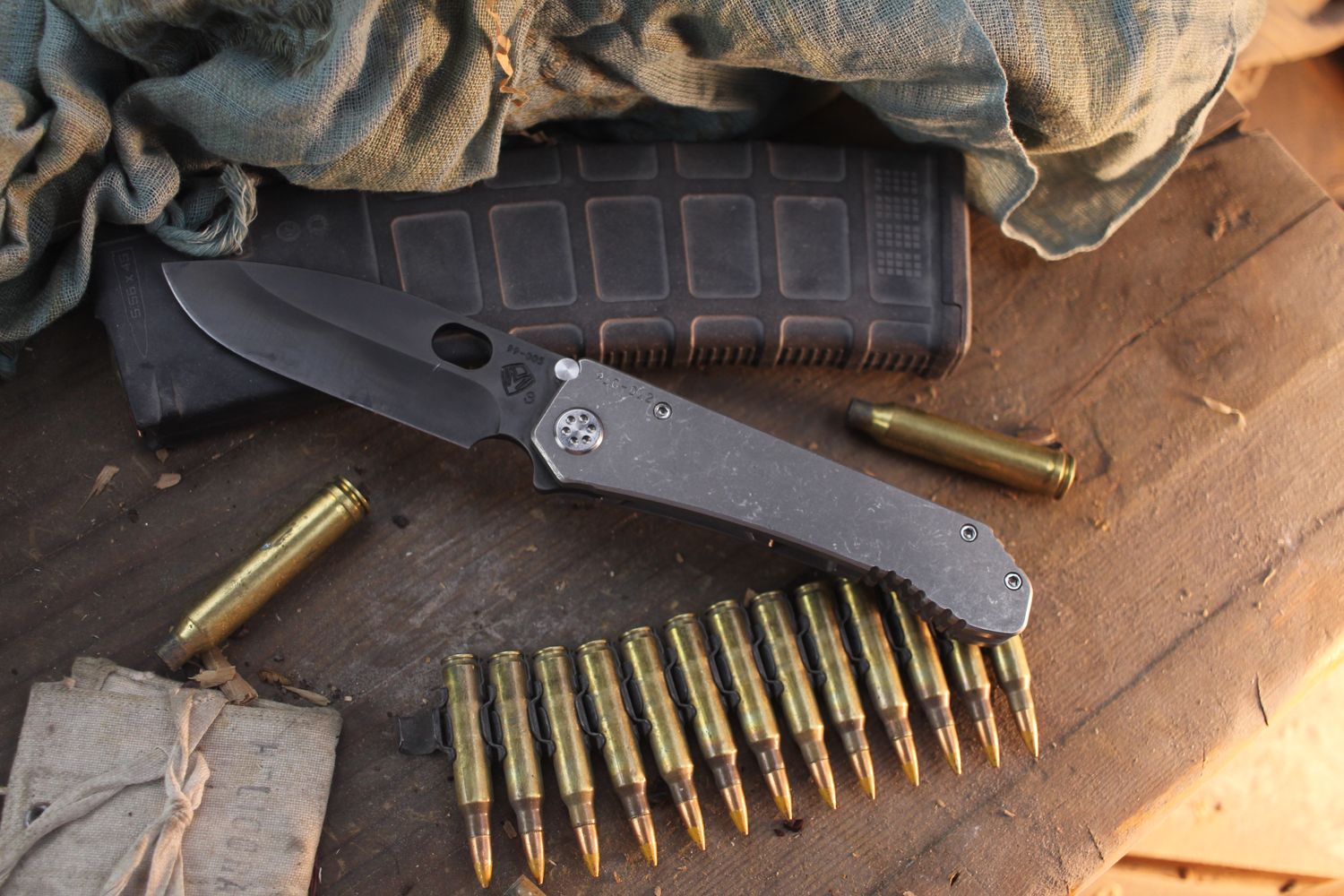 Medford Knife &amp; Tool (MKT) 187DP 3.75" Framelock Folder / Stonewashed Titanium / Black PVD 3V ( Pre Owned )