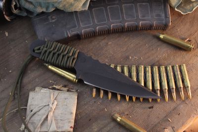 Strider Knives WP Slip Point 3.75" Fixed Blade / OD Green Paracord / Black D2 ( Pre Owned )