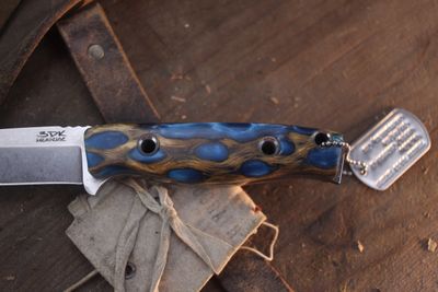 3DK MAK 4" Fixed Drop Point, M390 Blade / Cactus & Blue Resin Handle
