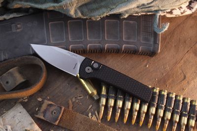 Pro-Tech + Chavez Knives Compact Scapegoat 3.2" Auto Button Lock Folder / Carbide Black Aluminum / Stonewashed MagnaMax