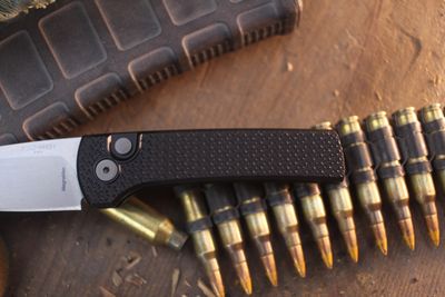 Pro-Tech + Chavez Knives Compact Scapegoat 3.2" Auto Button Lock Folder / Carbide Black Aluminum / Stonewashed MagnaMax