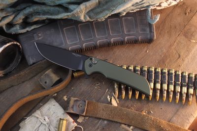 Pro-Tech Mordax 3.5" Button Lock Flipper / Green Aluminum / Black DLC MagnaCut