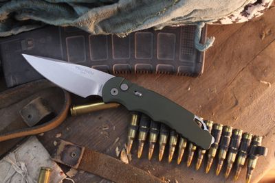 Pro-Tech TR-4 4" Auto Button Lock Folder / Green Aluminum / Stonewashed MagnaMax