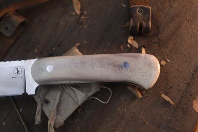 3DK Trevor Barrett Champion Series 5.25" Fixed Modified Tanto, Stonewashed 52100 / Moose Antler Handle