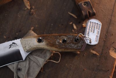 3DK Riot 3.7" Fixed Tanto Point, J.S. Scialabba Hand Ground K110 Blade / Walrus Jaw Bone Handle