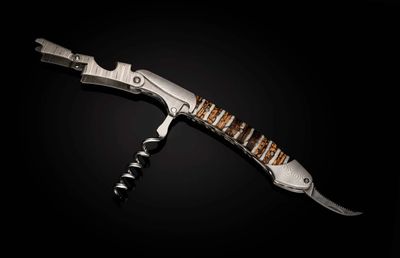 William Henry S23 Amphora Sommelier's Corkscrew / Mammoth Tooth Inlay & Hand Forged Damascus