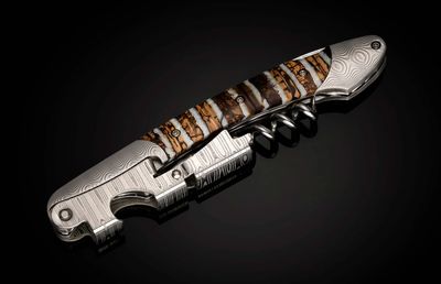 William Henry S23 Amphora Sommelier's Corkscrew / Mammoth Tooth Inlay & Hand Forged Damascus