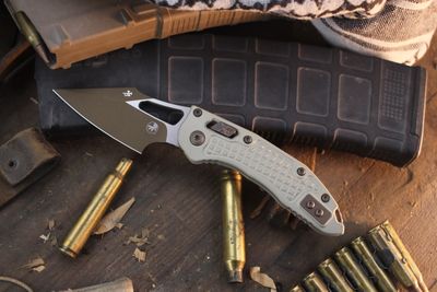 Microtech M-Stitch 3.25" RAM-LOK Folder / Champagne Gold Fragged Aluminum / Burnt Bronze Cerakote M390MK