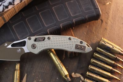 Microtech M-Stitch 3.25" RAM-LOK Folder / Champagne Gold Fragged Aluminum / Burnt Bronze Cerakote M390MK
