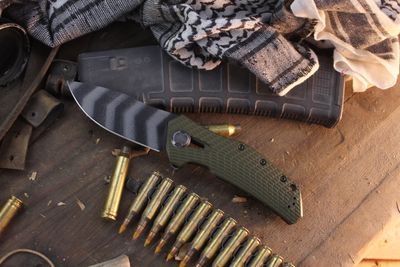 Zero Tolerance Modified 0308 3.75" Framelock Flipper / Green G-10 &amp; Splattered Titanium / Tiger Stripe 20CV ( Pre Owned )