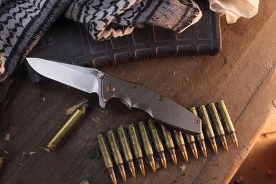 Hinderer Eklipse Spear Point 3.5" Framelock Flipper / Stonewashed Bronze Titanium / Stonewashed S45VN ( Pre Owned )