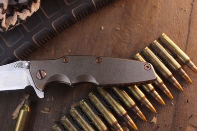 Hinderer Eklipse Spear Point 3.5" Framelock Flipper / Stonewashed Bronze Titanium / Stonewashed S45VN ( Pre Owned )