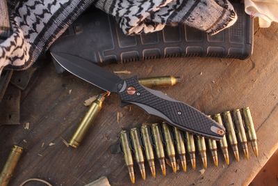 Hinderer Knives Maximus 3.5" Bayonet Framelock Flipper / Carbon Fiber &amp;Working Finish Titanium / Black 20CV ( Pre Owned )