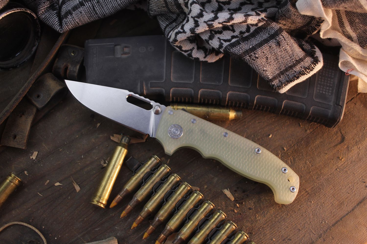 Demko MG AD20I Slim Clip Point 3.5" Shark Lock Folder / Jade G-10 / Stonewashed Ntro-X7 ( Pre Owned )