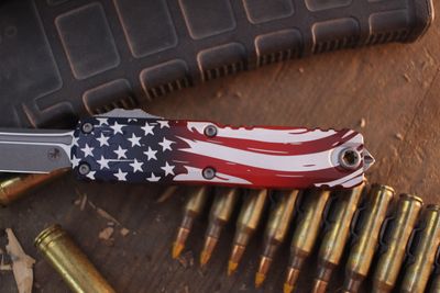 Microtech Signature Series UTX-85 GEN IV T/E 3" OTF Auto / 250th Anniversary Machined Aluminum / Apocalyptic M390MK