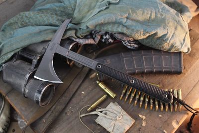 RMJ Tactical Kestrel Feather 13" Tomahawk / Black G-10 / Tungsten Cerakote 80CRV2 ( Pre Owned )