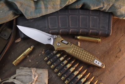 Microtech Socom Elite 4" RAM-LOK Folder / Tan Frag Aluminum / Stonewashed M390MK