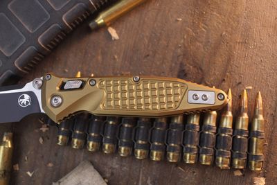 Microtech Socom Elite 4" RAM-LOK Folder / Tan Frag Aluminum / Black M390MK