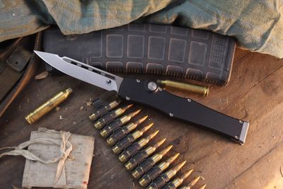Microtech Marfione Select Halo VII 4.39" Single Action OTF / Black Aluminum / Stonewashed M390MK