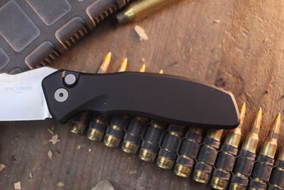 Pro-Tech Spartan Blade Pallas 3.5" Button Lock Auto Folder / Black Aluminum / Stonewashed MagnaCut