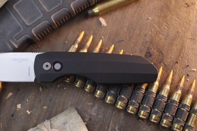 Pro-Tech Vero Synapse 2 3.5" Button Lock Auto Folder / Black Aluminum / Stonewashed MagnaMax