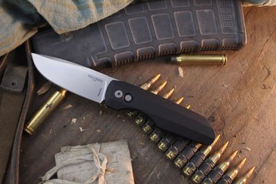 Pro-Tech Vero Synapse 2 3.5" Button Lock Auto Folder / Black Aluminum / Stonewashed MagnaMax