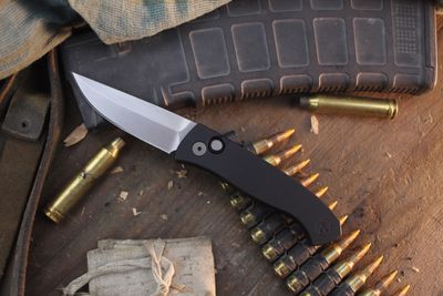 Pro-Tech Brend 3.1" Button Lock Auto Folder / Black Aluminum / Stonewashed MagnaCut