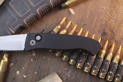 Pro-Tech Brend 3.1" Button Lock Auto Folder / Black Aluminum / Stonewashed MagnaCut