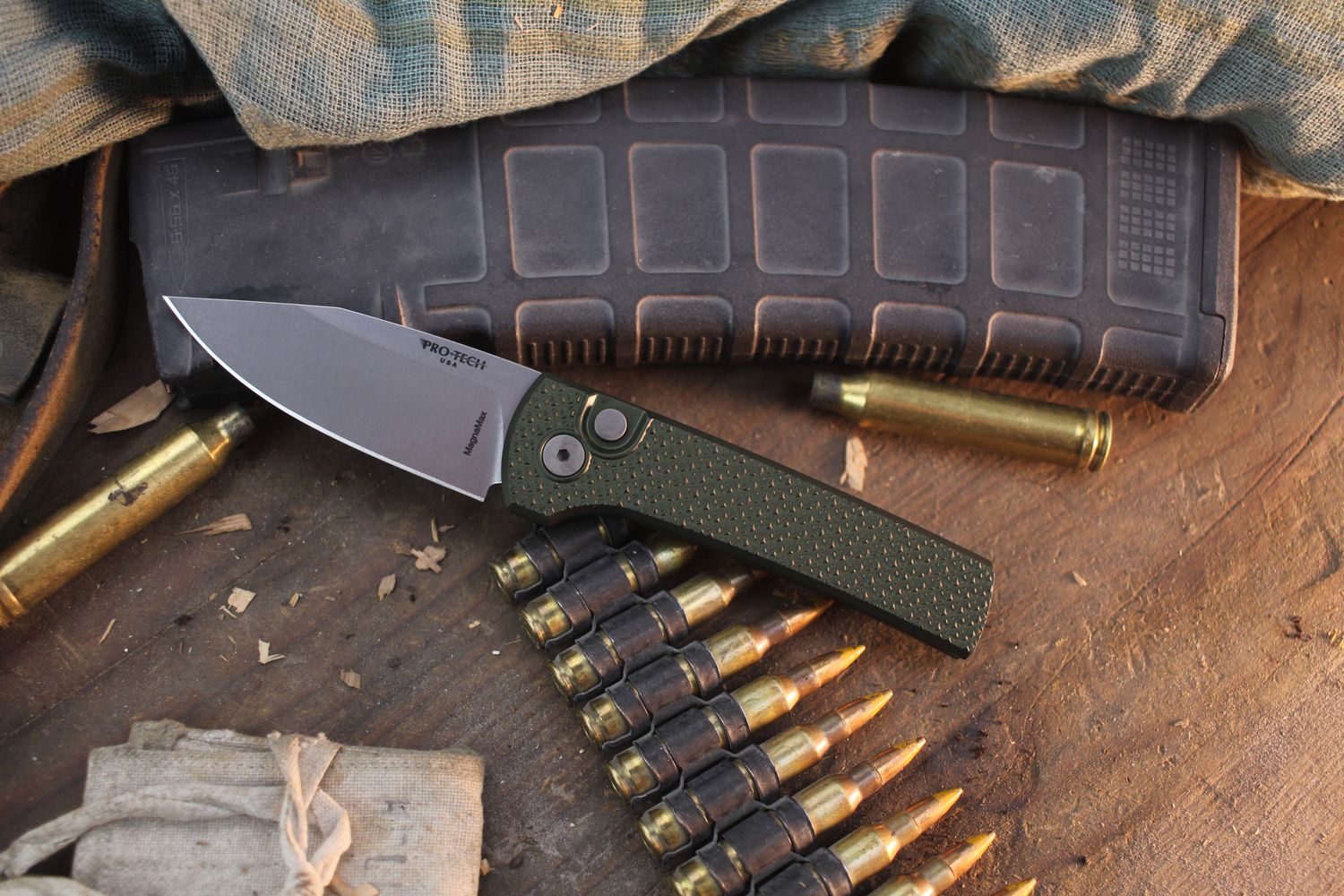 Pro-Tech Chaves Scapegoat Compact 3.2" Button Lock Auto Folder / Carbide Textured Green Aluminum /  Stonewashed MagnaMax