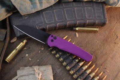 Pro-Tech Malibu 3.3" Wharncliffe Plunge Lock Flipper / Purple Aluminum / Black DLC MagnaCut