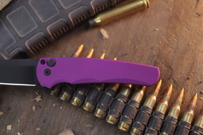 Pro-Tech Malibu 3.3" Wharncliffe Plunge Lock Flipper / Purple Aluminum / Black DLC MagnaCut