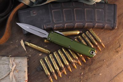 Microtech UTX-85 Gen IV D/E 3" OTF Auto / OD Green Aluminum / Stonewashed M390MK