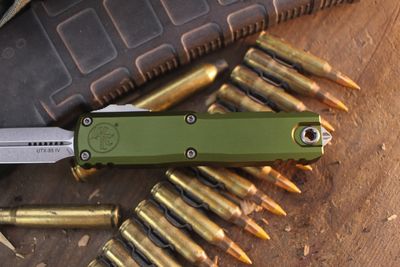 Microtech UTX-85 Gen IV D/E 3" OTF Auto / OD Green Aluminum / Stonewashed M390MK