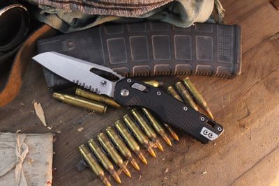 Microtech MSI 3.88" RAM-LOK Folder / Black Fluted G-10 / Stonewashed Partially Serrated M390MK ( Pre Owned )