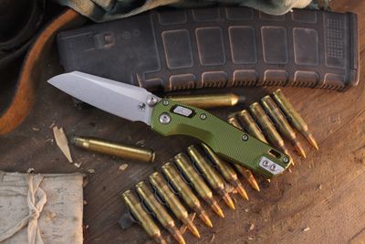 Microtech MSI Mini 3.19" RAM-LOK Folder / OD Green Fluted Aluminum / Stonewashed M390MK ( Pre Owned )