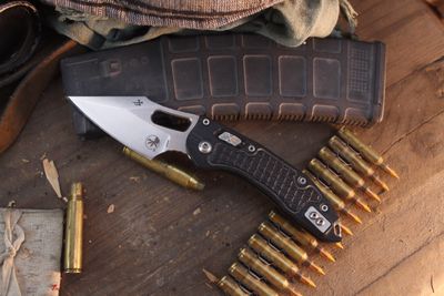 Microtech Stitch 3.625" RAM-LOK Folder / Black Fragged G-10 / Stonewashed M390MK ( Pre Owned )