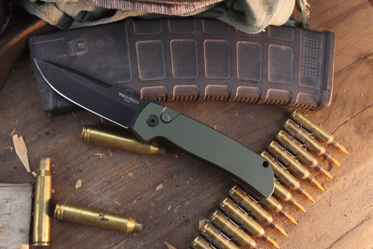 Pro-Tech Terzuola ATCF 3.5" Button Lock Auto / OD Green Aluminum / Black 154CM ( Pre Owned )