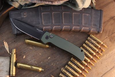 Pro-Tech Terzuola ATCF 3.5" Button Lock Auto / OD Green Aluminum / Black 154CM ( Pre Owned )