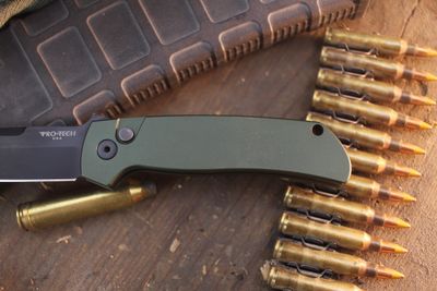 Pro-Tech Terzuola ATCF 3.5" Button Lock Auto / OD Green Aluminum / Black 154CM ( Pre Owned )
