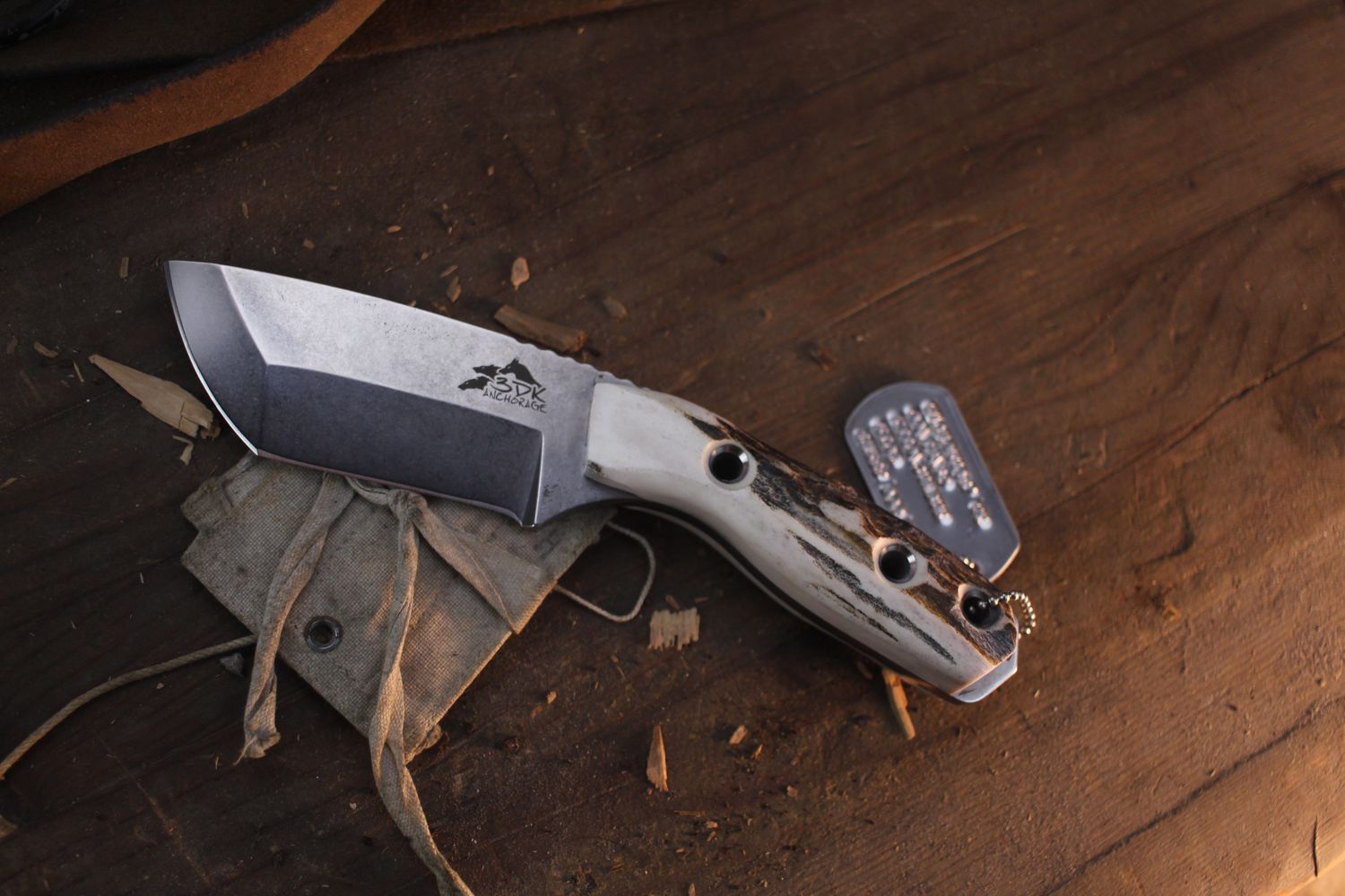 3DK Riot 3.7" Fixed Tanto Point, K110 Blade / Sambar Stag Handle