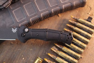 Benchmade Mini Claymore 3" Button Lock Auto Folder / Black Grivory / Cobalt Cerakote 154CM